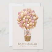 Bär, rosa Balloons, Heißluftballon, Babydusche Einladung (Rückseite)