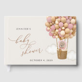 Bär, rosa Balloons, Heißluftballon, Babydusche Gästebuch (Vorderseite)