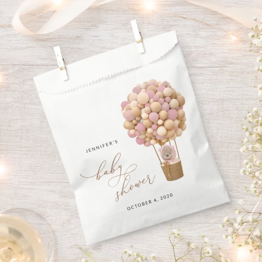 Bär, rosa Balloons, Heißluftballon, Babydusche Geschenktütchen (Ausgeschnitten)