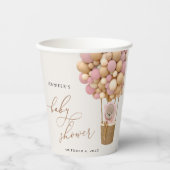 Bär, rosa Balloons, Heißluftballon, Babydusche Pappbecher (Vorderseite)