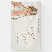 Bär, rosa Heißluftballon, Babydusche Willkommen Banner (Vertikal)