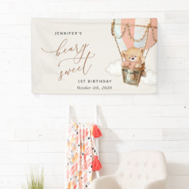 Bär, rosa Heißluftballon, Erster Geburtstag Willko Banner