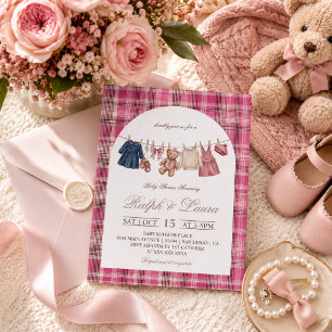 Bär Rosa Karo Vintage Luxus-Baby-Party Einladung