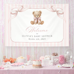Bär, rosa Schleife, rosa Streifen, Babyparty-Willk Banner