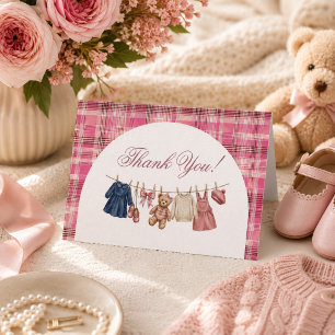 Bär Rosa Wäscheleine Baby Shower Buchanfrage Dankeskarte