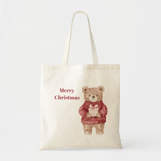 Bär Roter Pullover Weihnachten Tragetasche (Vorne)