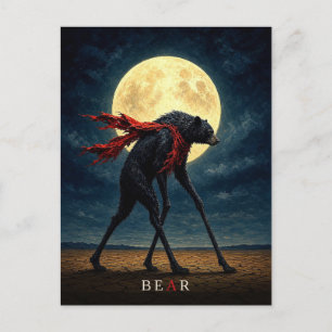Bär roter Schal gothic Surrealismus Postkarte