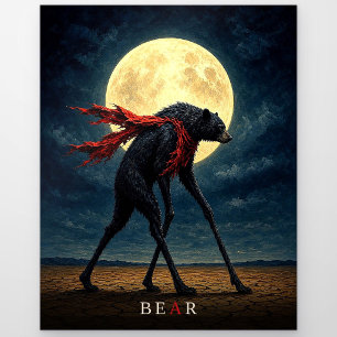 Bär roter Schal gothic Surrealismus Postkarte