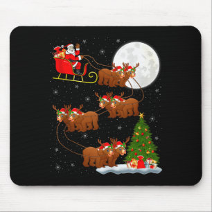 Bär Santa Schlitten Fliegend Lustig Magischer Weih Mousepad