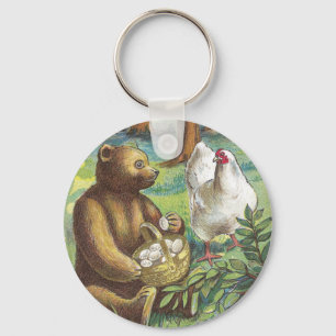 Bär setzt die Hühnereier in Korb Vintages Ostern Schlüsselanhänger