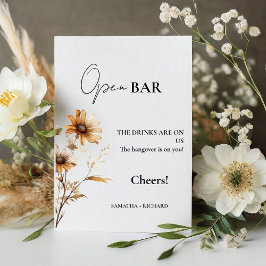 Bar Sign für "Meadow Open Bar Wedding Drinks" Sockelschild