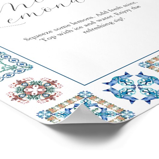 Bar Sign Lemons und Blue Amalfi Tile Poster (Ecke)