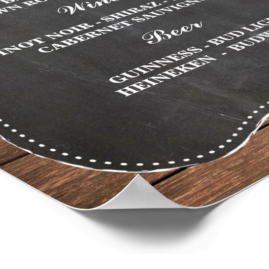 Bar Sign Wedding Empfang Rustikale Chalk Roter Kar Poster (Ecke)