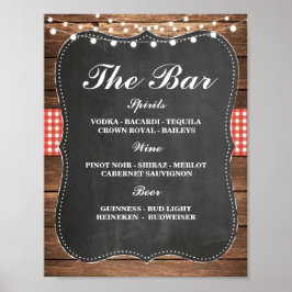Bar Sign Wedding Empfang Rustikale Chalk Roter Kar Poster