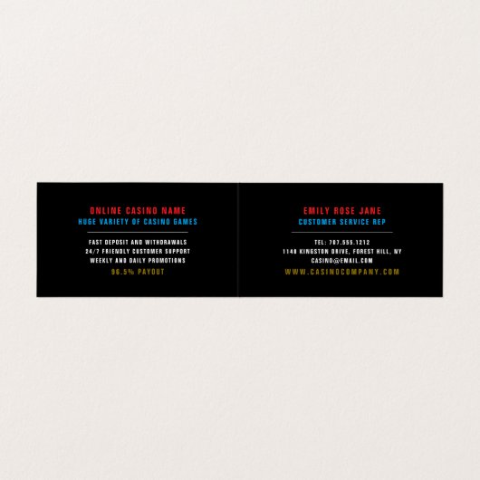 Bar Slot Machine, Casino Manager im Detail Visitenkarten (Innenseite Aufgefaltet)