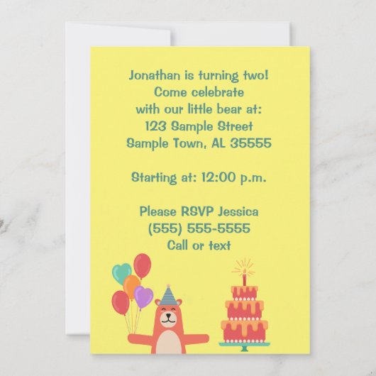 Bär Special Birthday Boy Einladung (Rückseite)