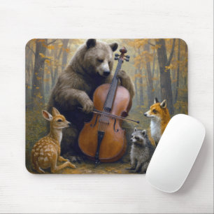 Bär spielt Cello in herbstlichen Wäldern Mousepad