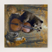 Bär spielt Cello in herbstlichen Wäldern Puzzle (Horizontal)