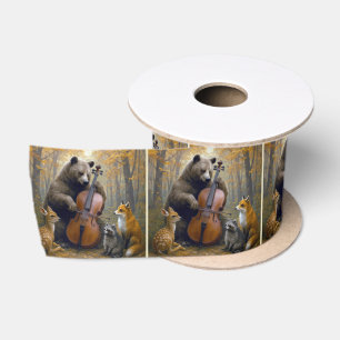 Bär spielt Cello in herbstlichen Wäldern Satinband