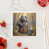 Bär spielt Cello in herbstlichen Wäldern Serviette (Beispiel)