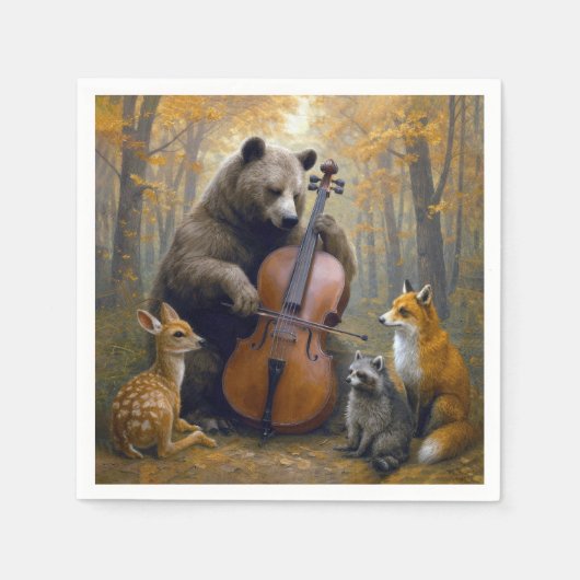 Bär spielt Cello in herbstlichen Wäldern Serviette (Vorderseite)