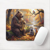 Bär spielt Saxophon im Herbstwald Mousepad (Mit Mouse)