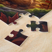 Bär spielt Saxophon im Herbstwald Puzzle (Seite)