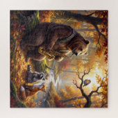 Bär spielt Saxophon im Herbstwald Puzzle (Horizontal)