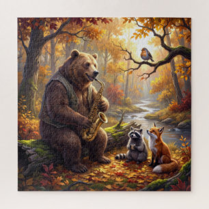 Bär spielt Saxophon im Herbstwald Puzzle