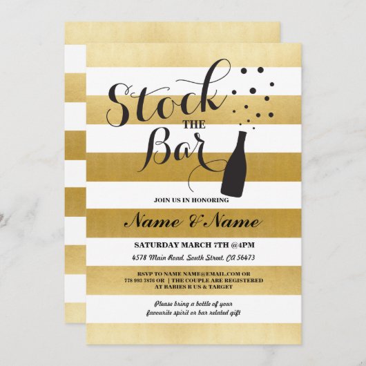 Bar Stripe Gold Einladung (Vorne/Hinten)