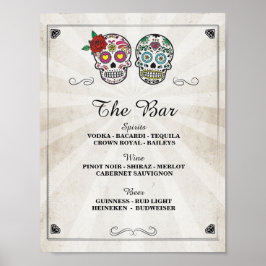 Bar Sugar Skulls Rose Sign Wedween Party Halloween Poster