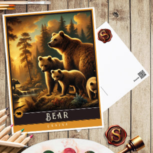 Bär Süße Familie Vintage-Tier-Postkarte Postkarte