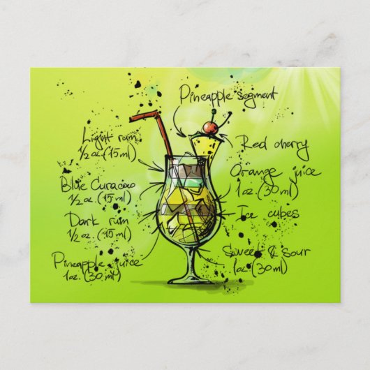 Bar Tropischer Cocktail Rezept Postkarte (Vorderseite)