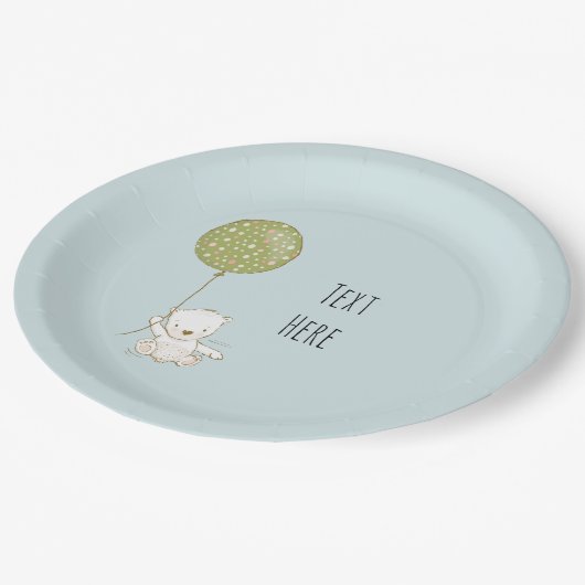 Bär- und Ballon-Papierplatte - Blau Pappteller (Schrägansicht)