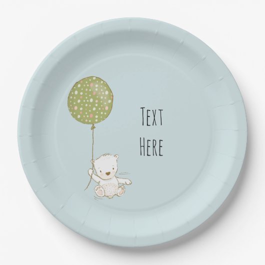 Bär- und Ballon-Papierplatte - Blau Pappteller (Vorderseite)