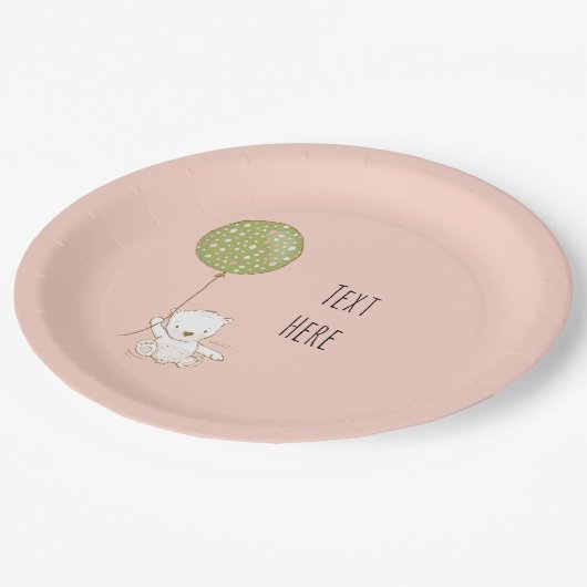 Bär- und Ballon-Papierplatte - Pfirsich Pappteller (Schrägansicht)