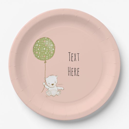 Bär- und Ballon-Papierplatte - Pfirsich Pappteller (Vorderseite)