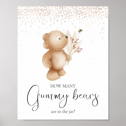 Bär und Biene | Wie viele? Baby Shower Game Poster (Vorne)