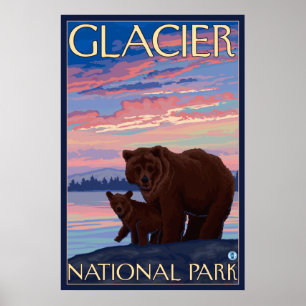 Bär und CUB - Glacier Nationalpark, M.Ü. Poster
