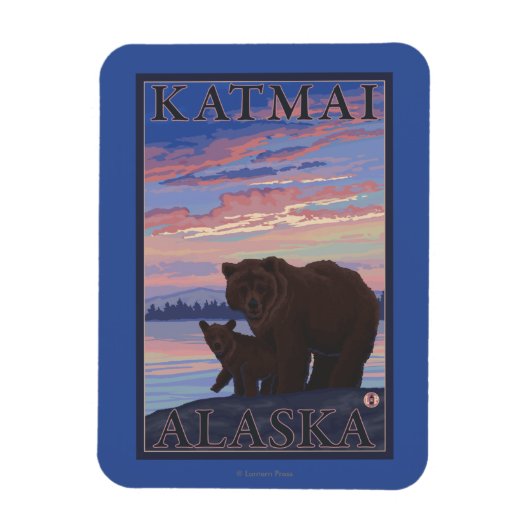 Bär und Cub - Katmai, Alaska Magnet (Vertikal)