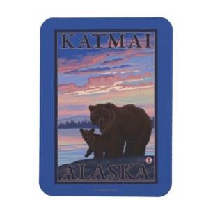 Bär und Cub - Katmai, Alaska Magnet