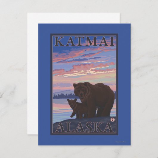 Bär und Cub - Katmai, Alaska Postkarte (Vorne/Hinten)