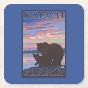 Bär und CUB - Katmai, Alaska Rechteckiger Pappuntersetzer