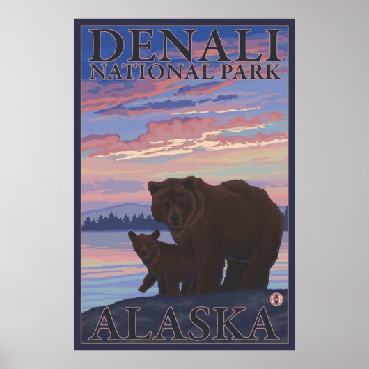 Bär und Cub - Nationalpark Denali, Alaska Poster (Vorne)