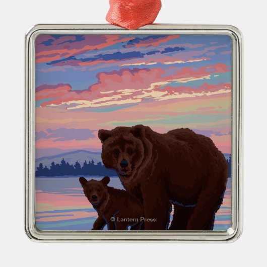 Bär und CUB - Yellowstone Nationalpark Ornament Aus Metall (Vorne)