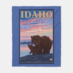 Bär und CubIdahoVintage Reise-Plakat Fleecedecke