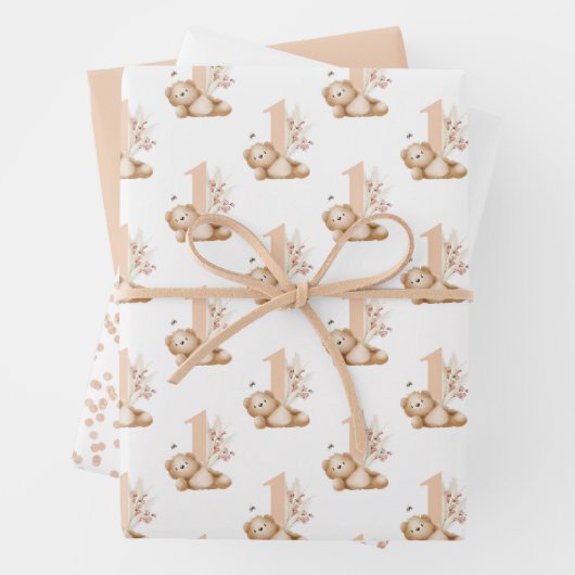Bär und die Biene zum ersten Geburtstag Geschenkpapier Set (Beispiel)