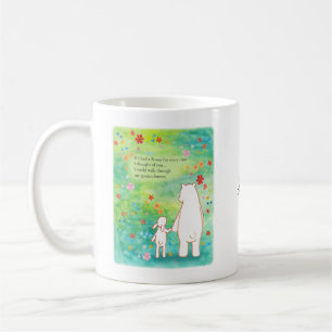 Bär und Häschen auf Blumenfeld mit Liebesgedichtna Kaffeetasse