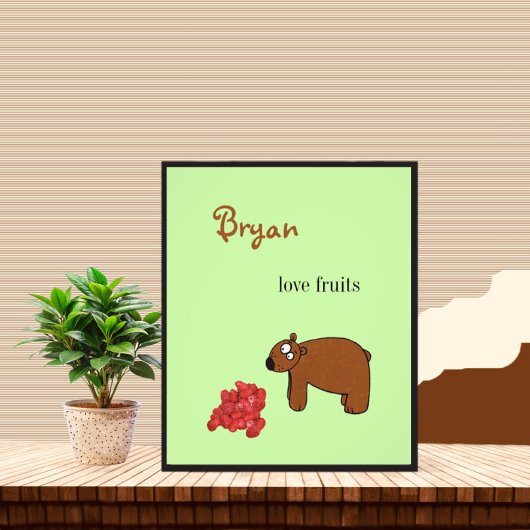 Bär und Himbeere Fotodruck