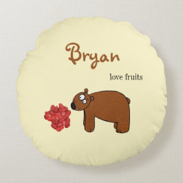 Bär und Himbeere Rundes Kissen